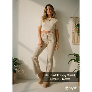 Neutral Trippy Swirl Flare Pants H&M Divided Tan Psychedelic Print Trousers Sz 6